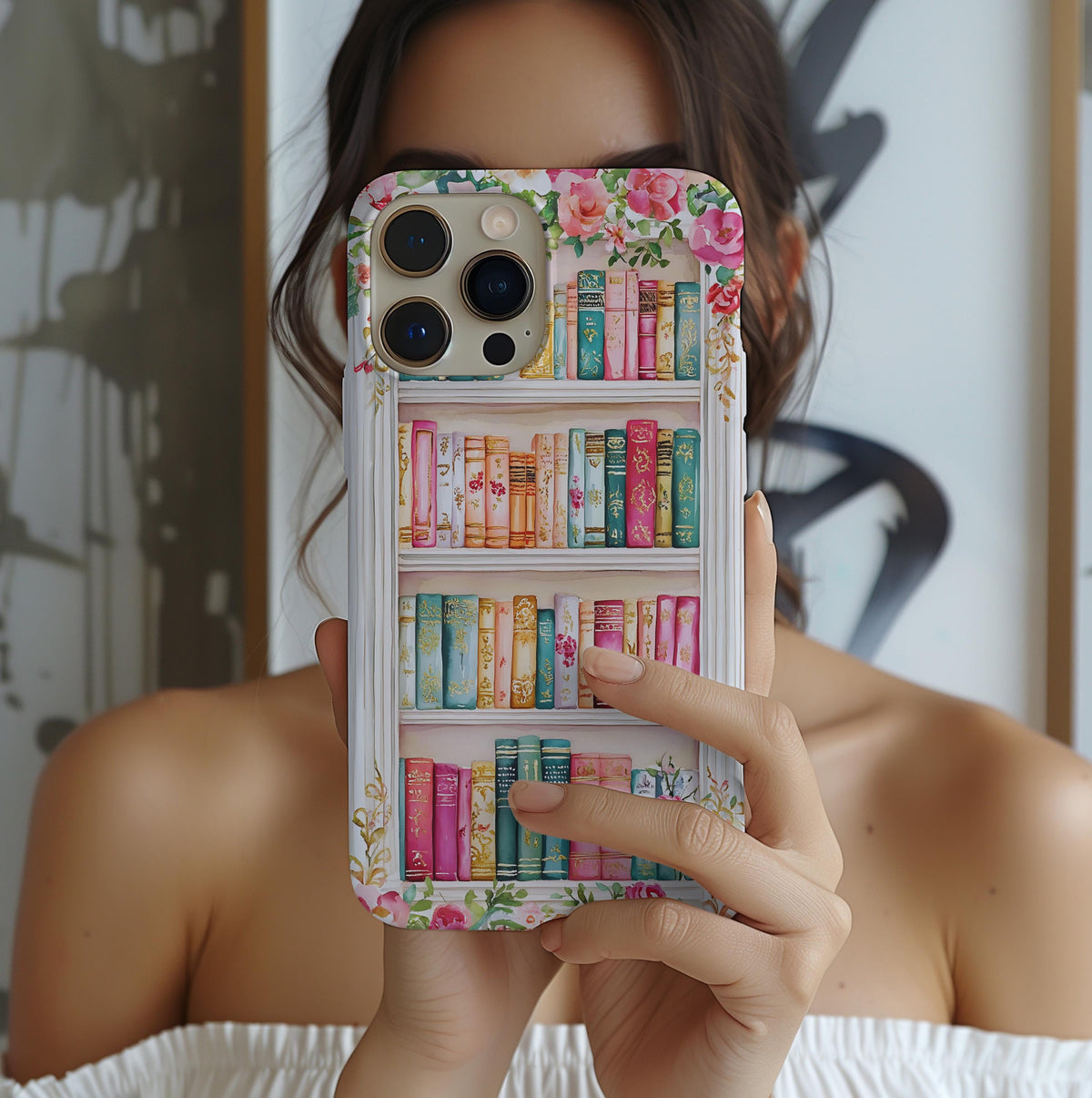 Floral Bookshelf Phone Case: Vintage Book Lover Gift Bookworms  Flower Enthusiasts
