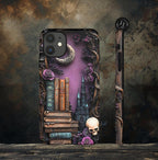 Gothic Bookshelf Phone Case: Witchy Skull & Floral Design