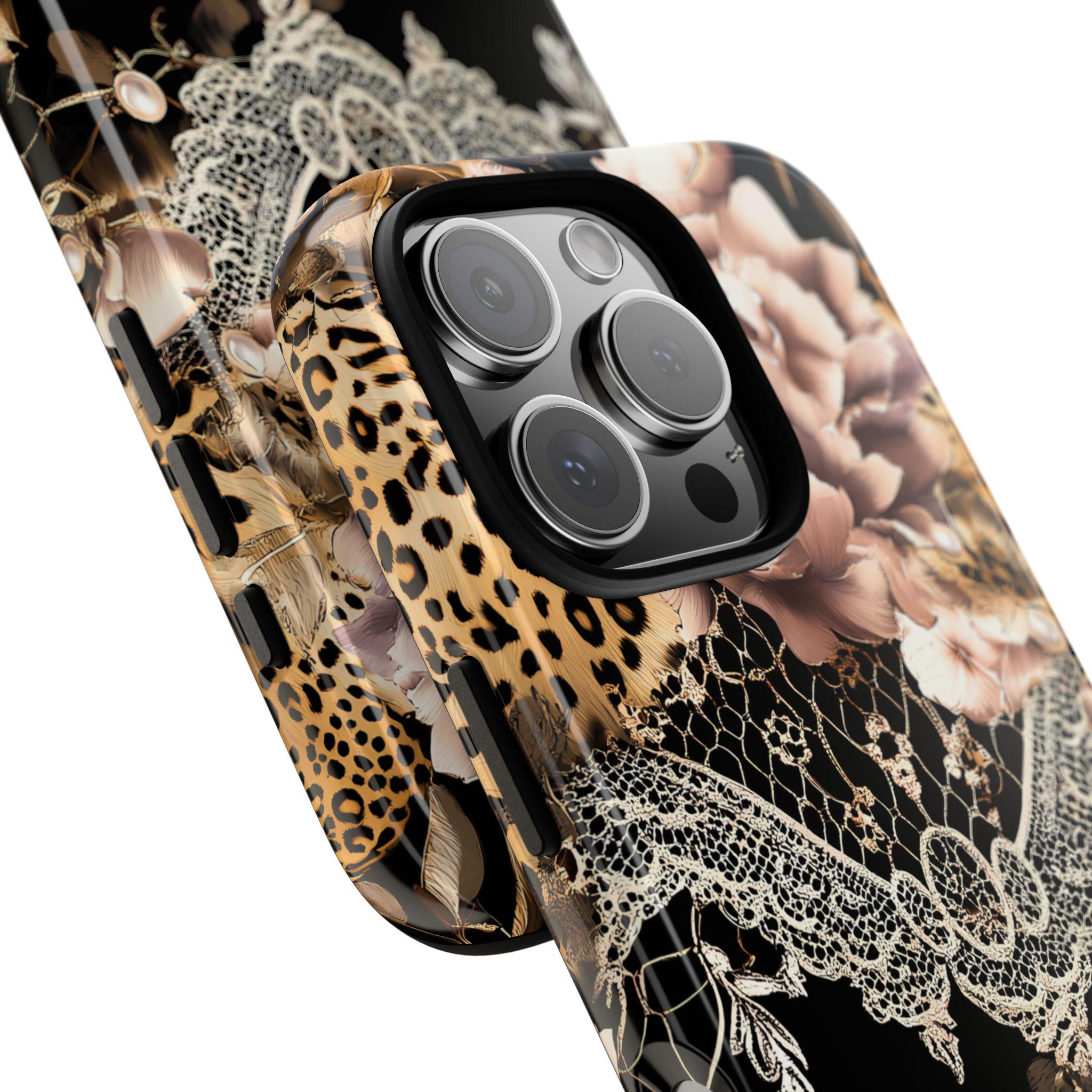 Leopard Print Phone Case: Chic Floral Lace Cover Design, iPhone, Galaxy, Pixel