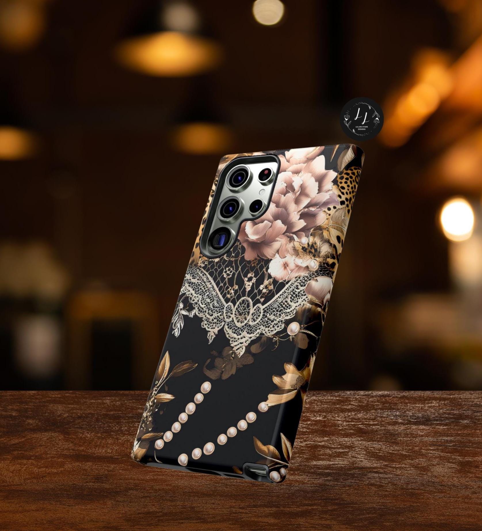 Leopard Print Phone Case: Chic Floral Lace Cover Design, iPhone, Galaxy, Pixel