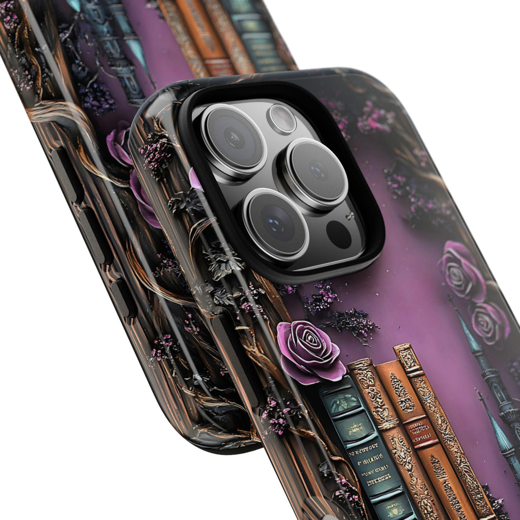 Witchy Bookshelf Phone Case: Gothic Floral Skull iPhone, Galaxy, Pixel