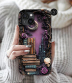 Witchy Bookshelf Phone Case: Gothic Floral Skull iPhone, Galaxy, Pixel