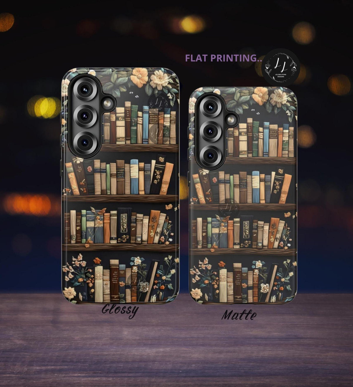 Vintage Floral Bookshelf Phone Case, Faux Embroidery Aesthetic for Bookworms,  iPhone 16 15 14 13, Galaxy S25 S24, Pixel 9 Pro XL Case