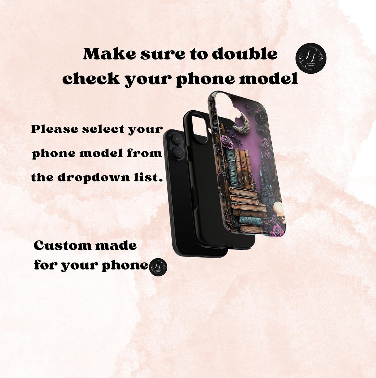 Witchy Bookshelf Phone Case: Gothic Floral Skull iPhone, Galaxy, Pixel