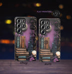 Witchy Bookshelf Phone Case: Gothic Floral Skull iPhone, Galaxy, Pixel