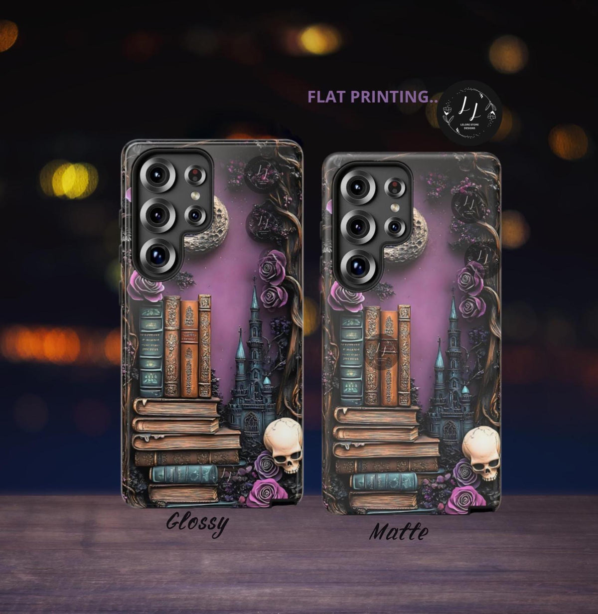 Witchy Bookshelf Phone Case: Gothic Floral Skull iPhone, Galaxy, Pixel
