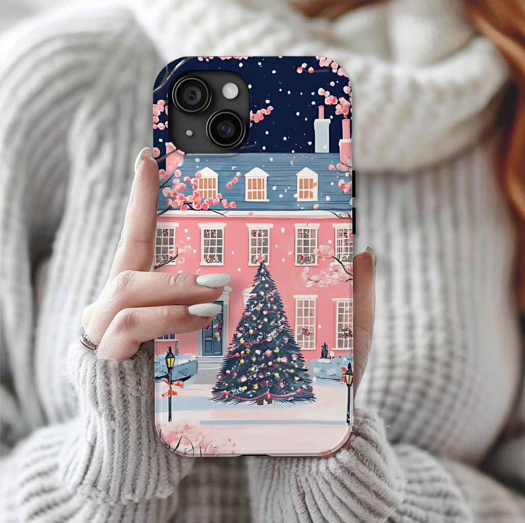 Pink Christmas Tree Phone Case: Boho Holiday iPhone, Galaxy, Pixel