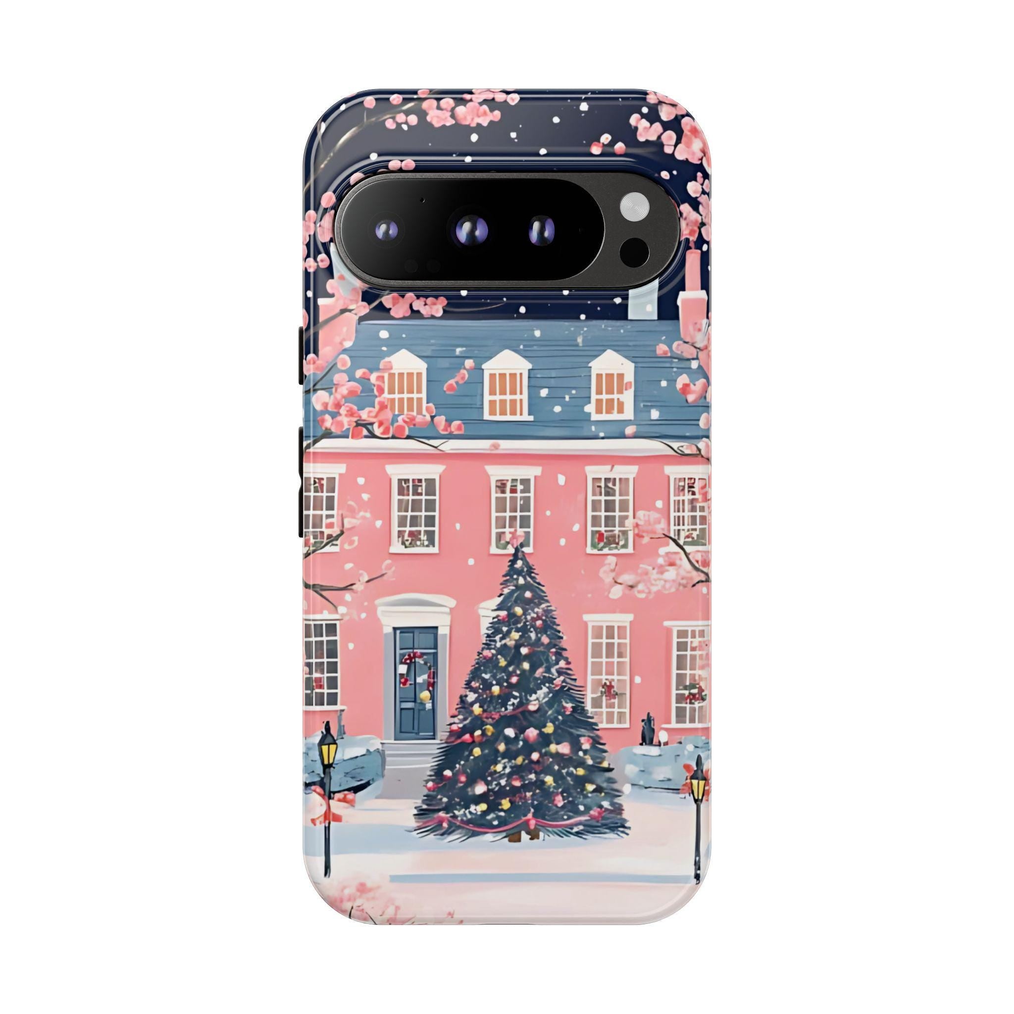 Pink Christmas Tree Phone Case: Boho Holiday iPhone, Galaxy, Pixel