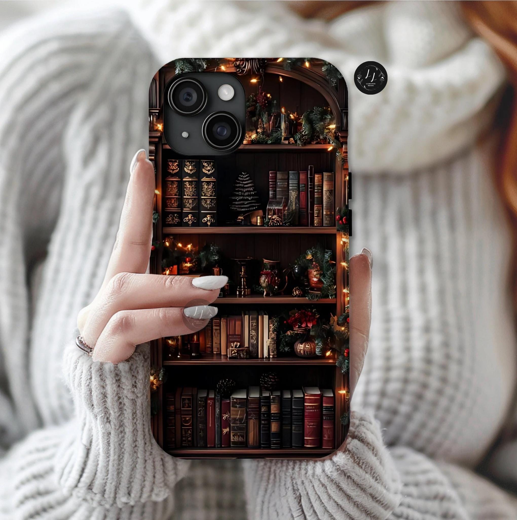Bookish Christmas Phone Case: Festive Books Design iPhone Galaxy Pixel Cover