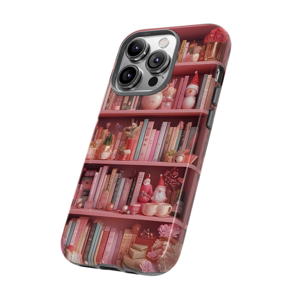 Pink Christmas Bookshelf Phone Case: Romance Novel Lover Gift