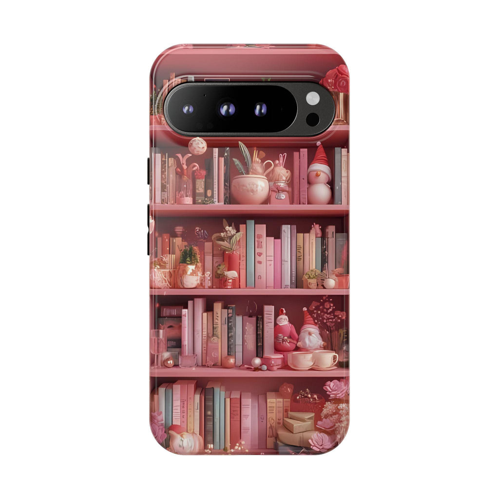 Pink Christmas Bookshelf Phone Case: Romance Novel Lover Gift