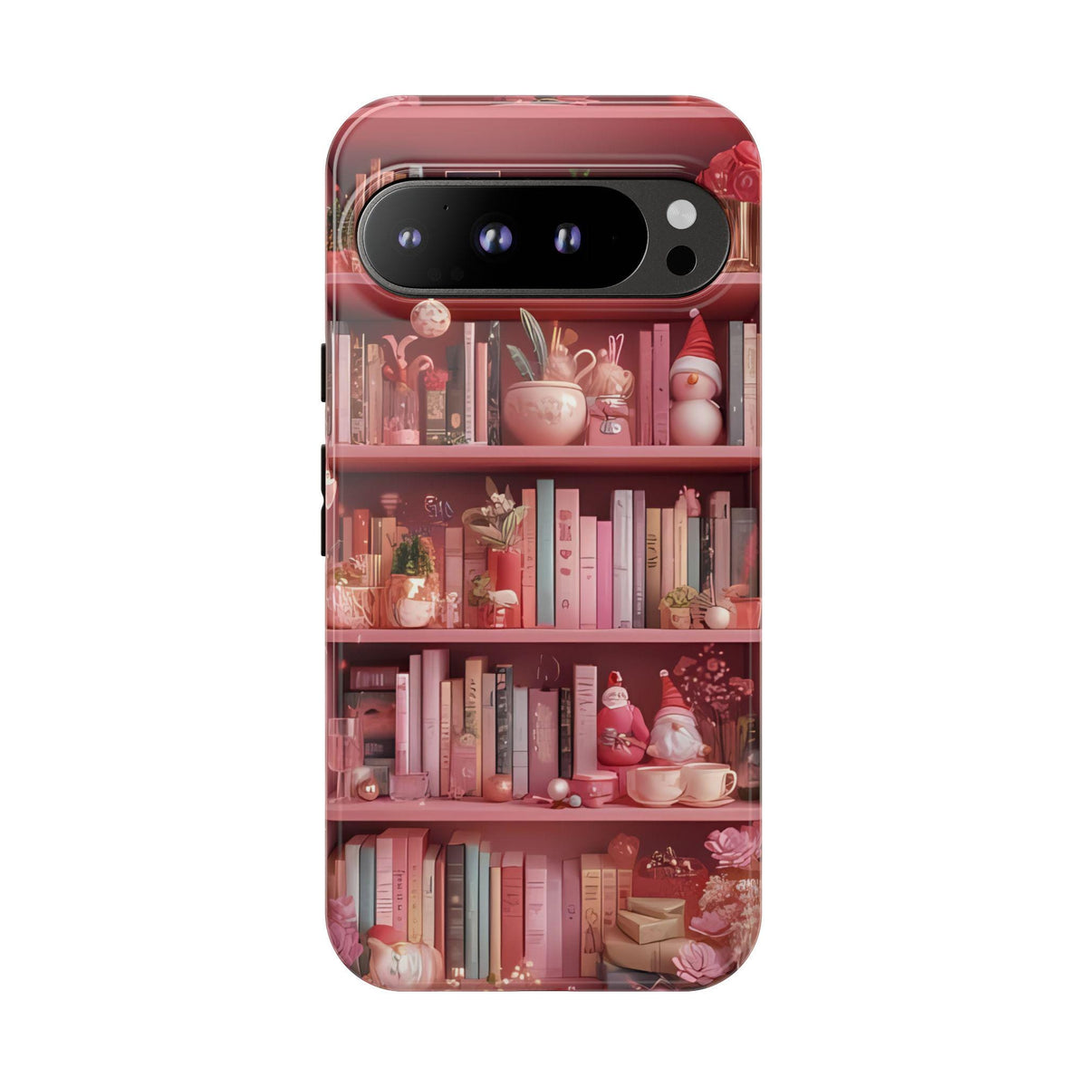 Pink Christmas Bookshelf Phone Case: Romance Novel Lover Gift