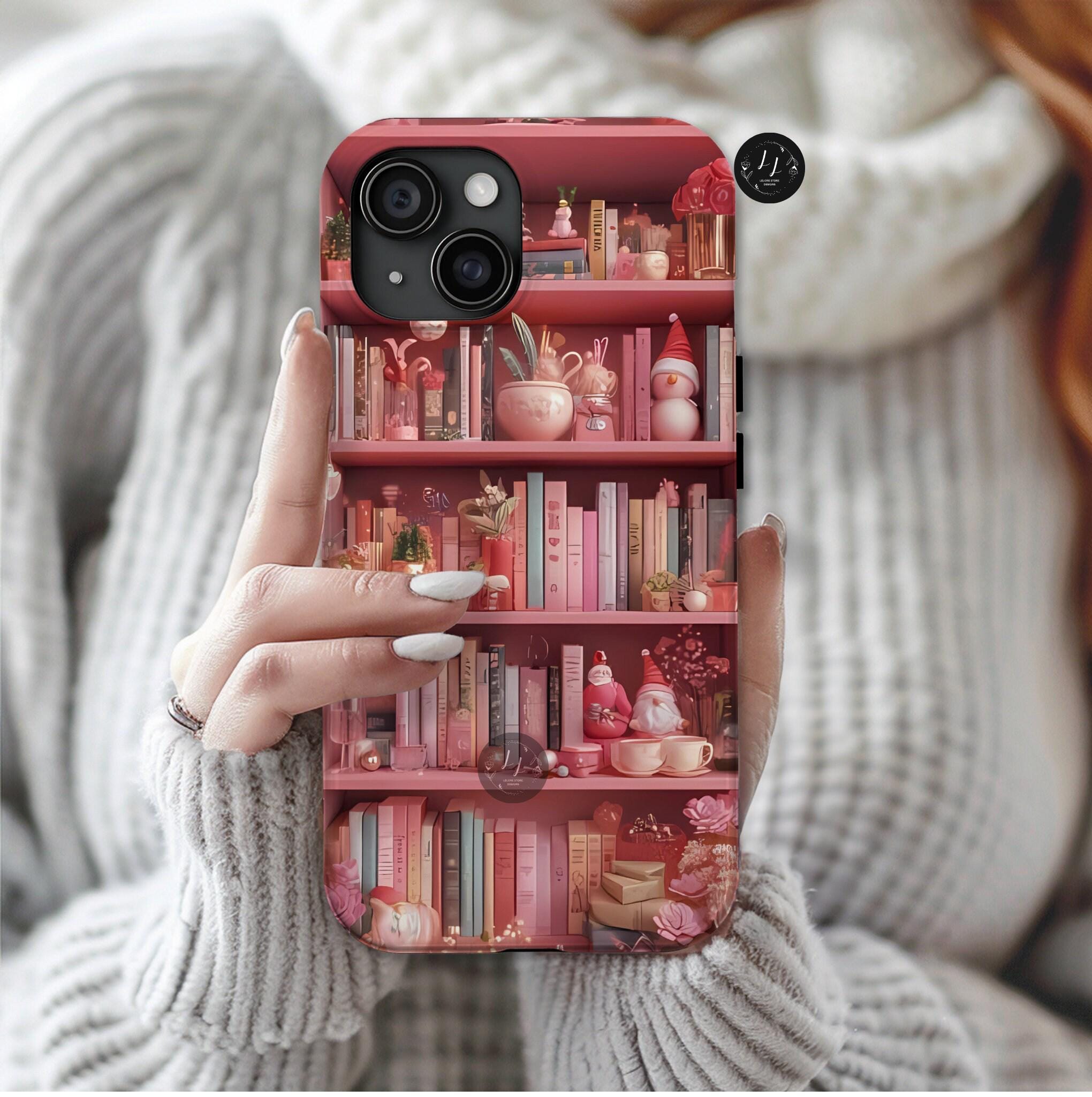 Pink Christmas Bookshelf Phone Case: Romance Novel Lover Gift