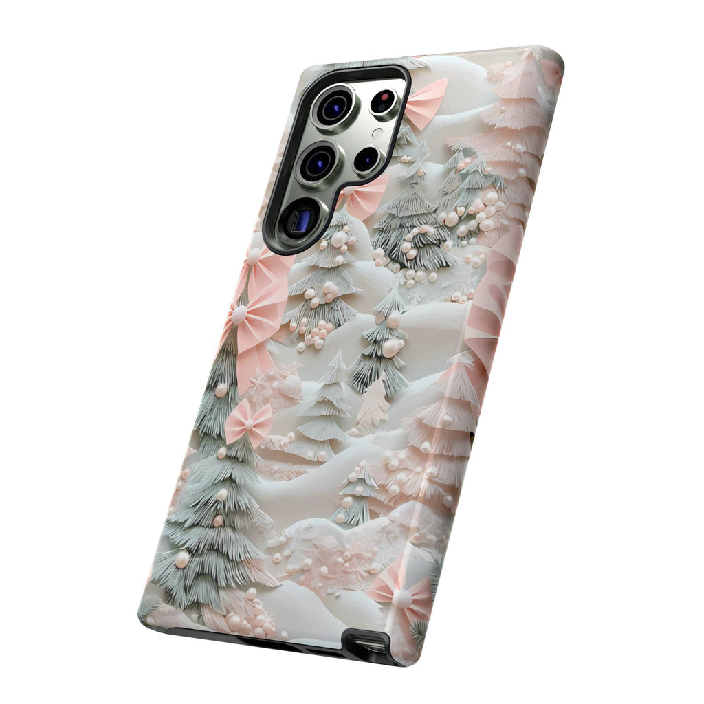 Winter Wonderland Phone Case: Snowy Forest with Pink Bows