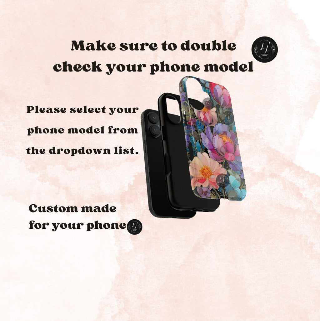 Romantic Floral Aesthetic Faux Stained Glass Phone Case, Coquette Cove Mosaic iPhone 16 15 14 13, Galaxy S25 Ultra case, Pixel 9 pro case