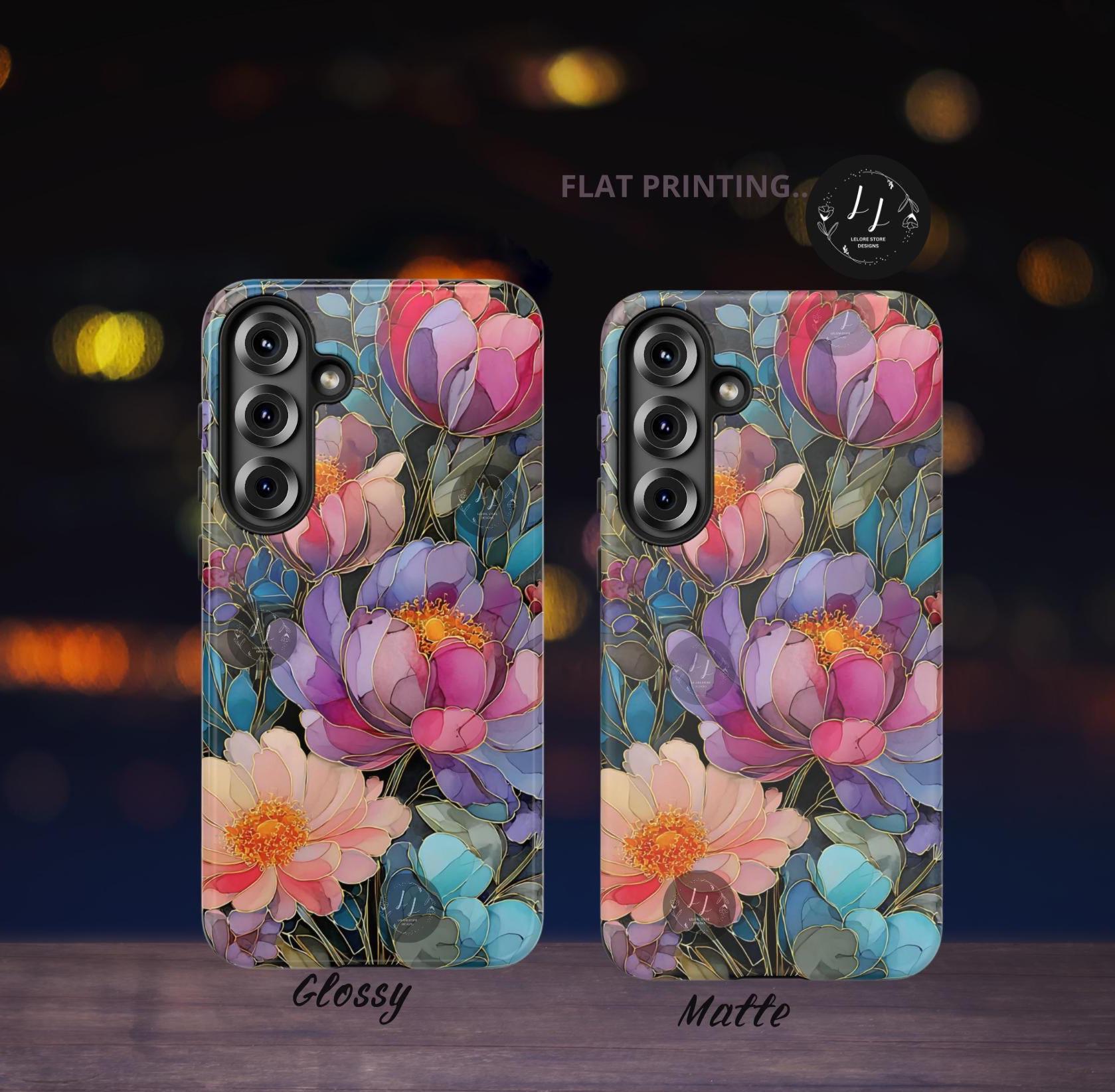 Romantic Floral Aesthetic Faux Stained Glass Phone Case, Coquette Cove Mosaic iPhone 16 15 14 13, Galaxy S25 Ultra case, Pixel 9 pro case