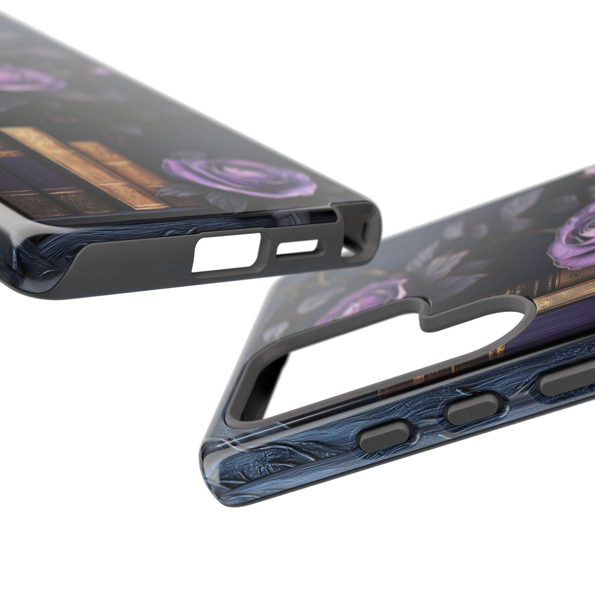 Gothic Bookshelf Phone Case: Purple Floral Book Lover Design