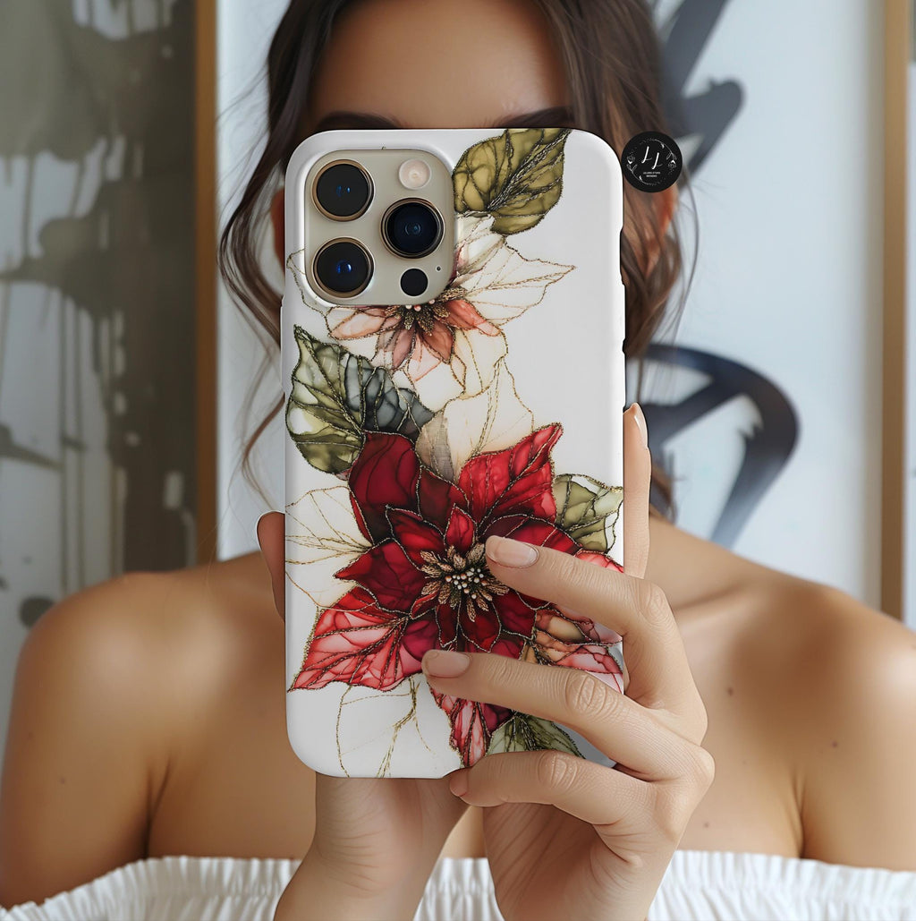 Red Poinsettia Christmas Phone Case: Holiday Floral iPhone, Samsung, Pixel