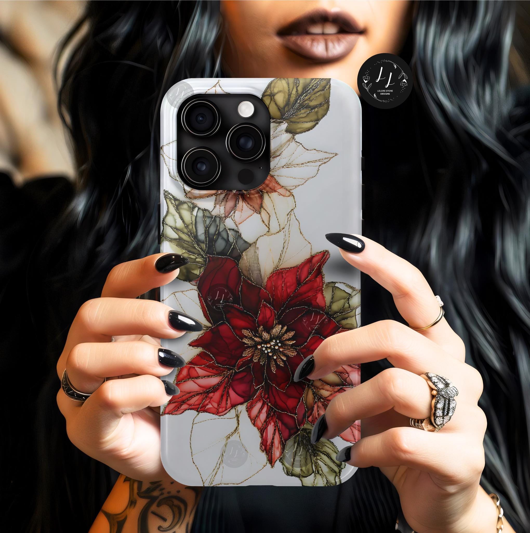 Red Poinsettia Christmas Phone Case: Holiday Floral iPhone, Samsung, Pixel