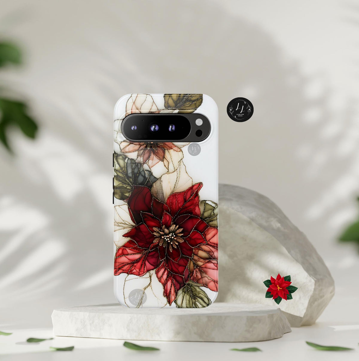 Red Poinsettia Christmas Phone Case: Holiday Floral iPhone, Samsung, Pixel