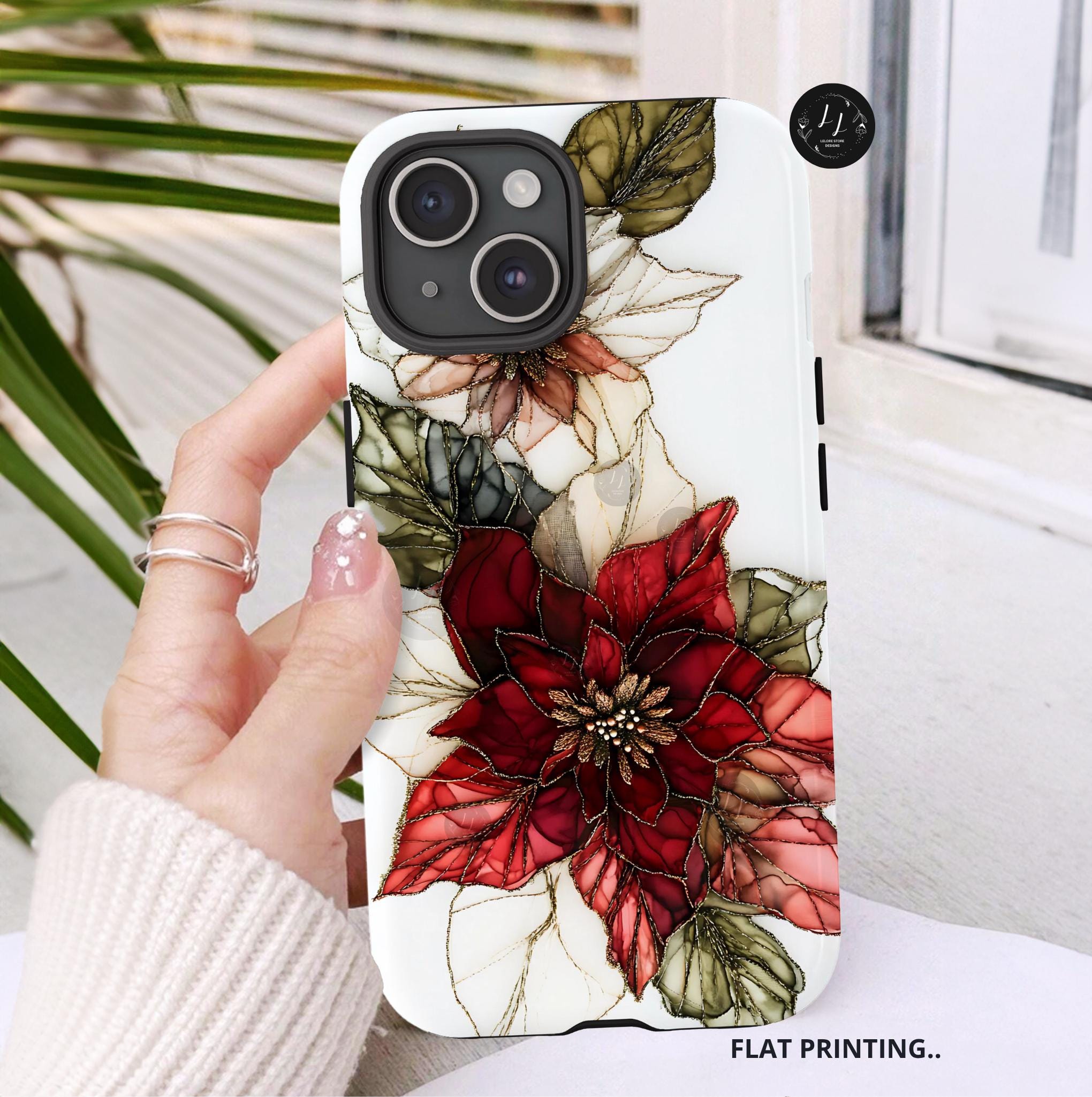 Red Poinsettia Christmas Phone Case: Holiday Floral iPhone, Samsung, Pixel