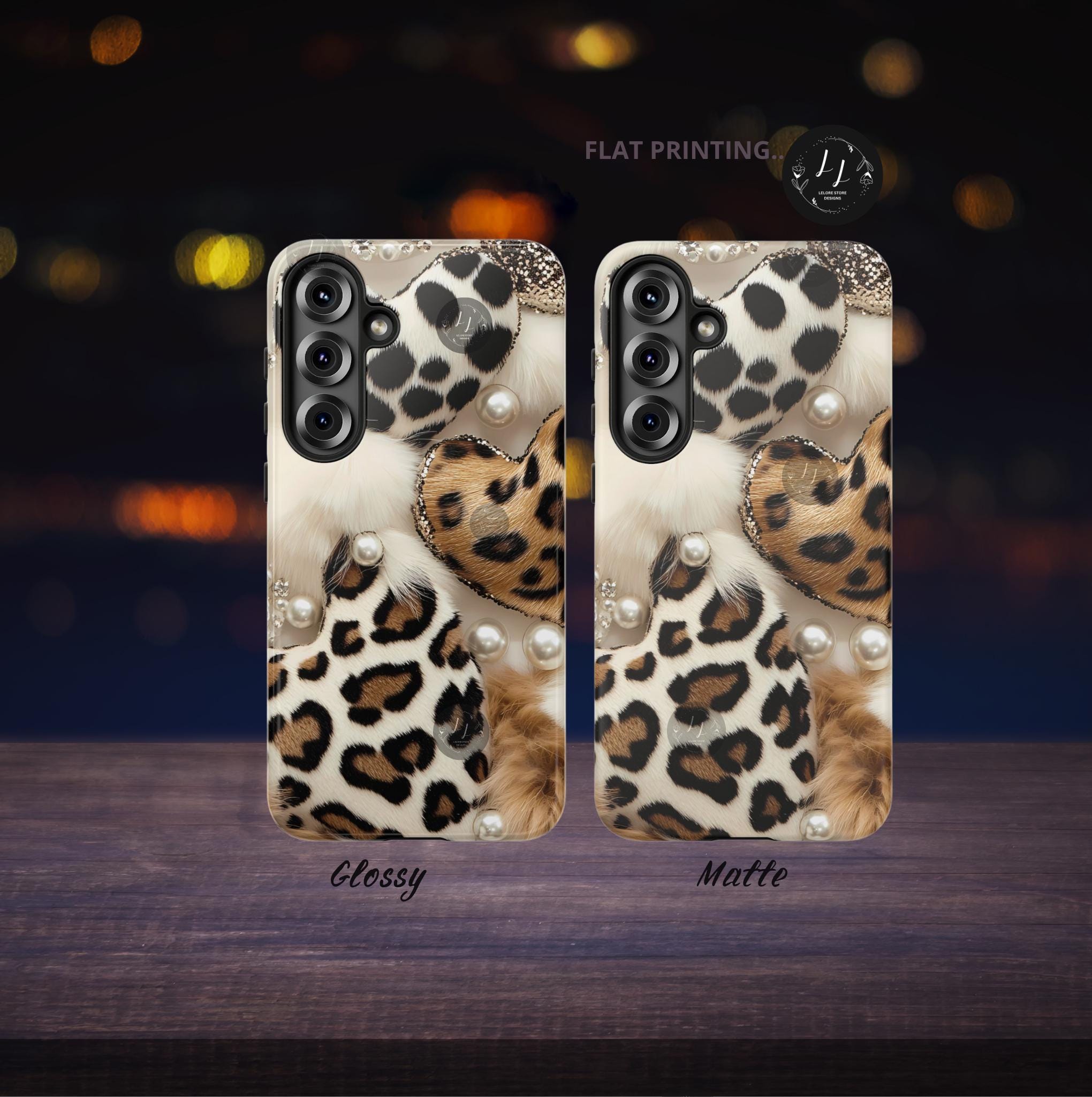 Leopard Print Hearts Phone Case: Glam Animal Print iPhone, Galaxy, Pixel