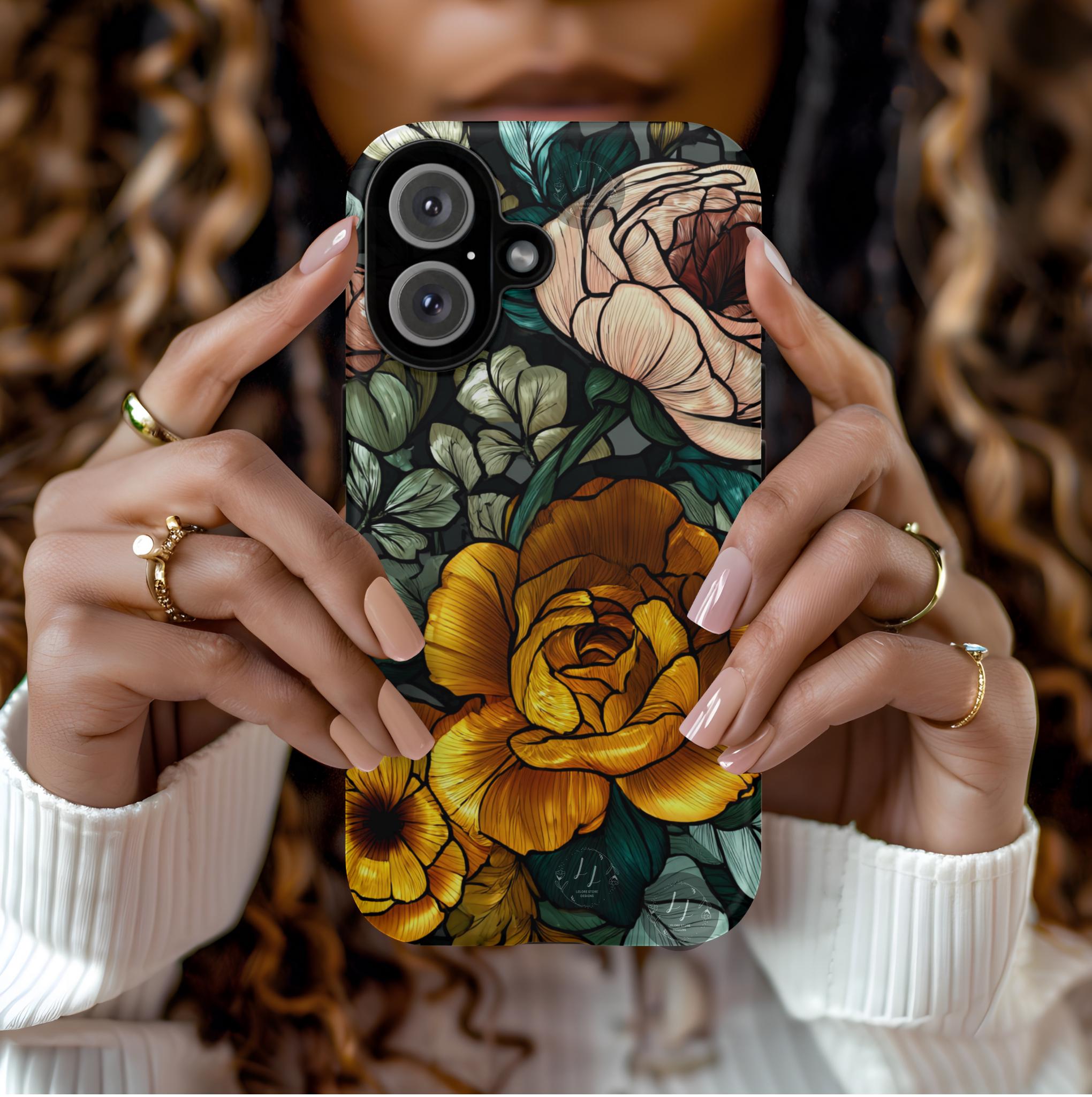 Floral Faux Stained Glass Phone Case: Botanical Mosaic Cover