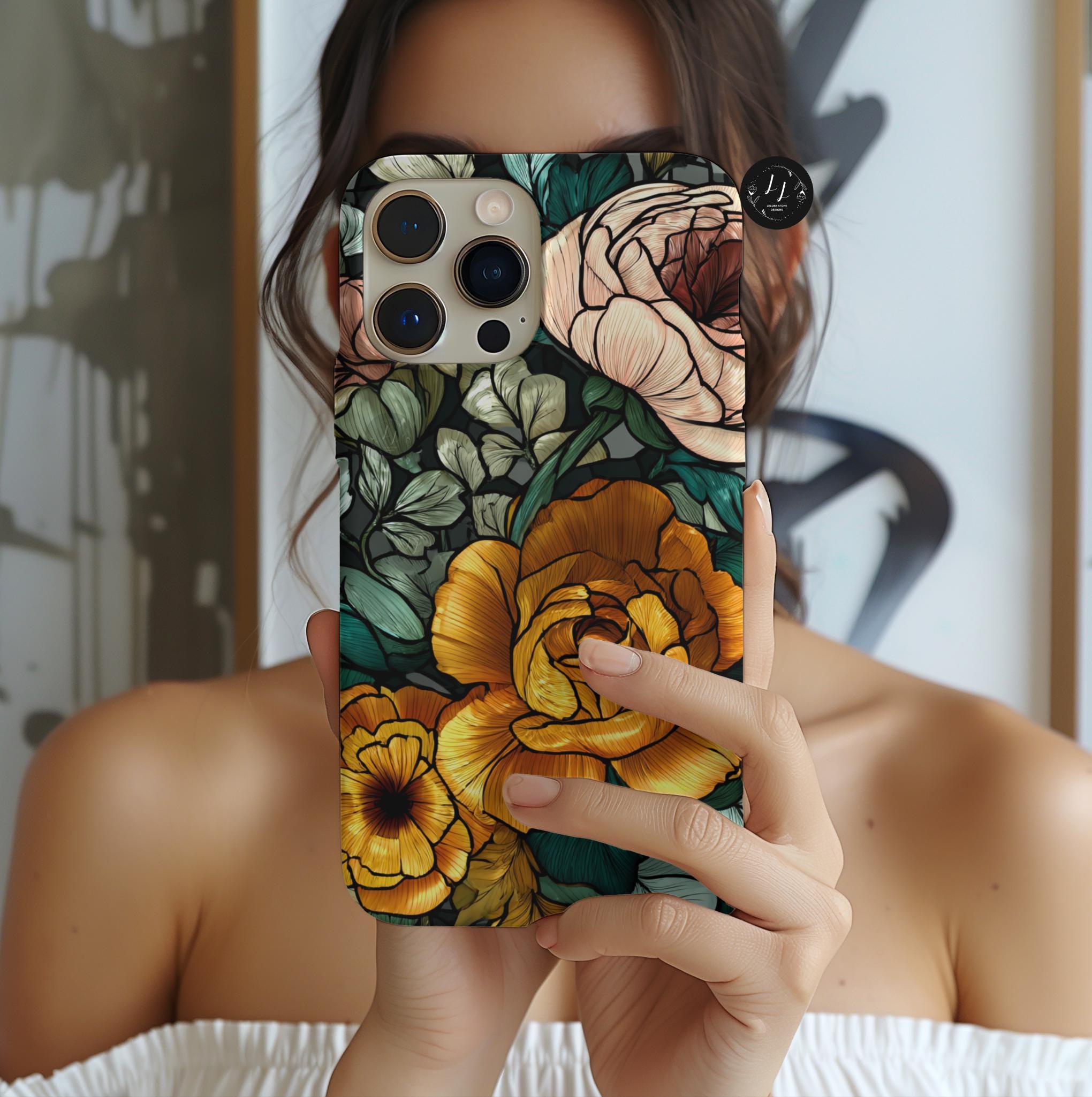 Floral Faux Stained Glass Phone Case: Botanical Mosaic Cover