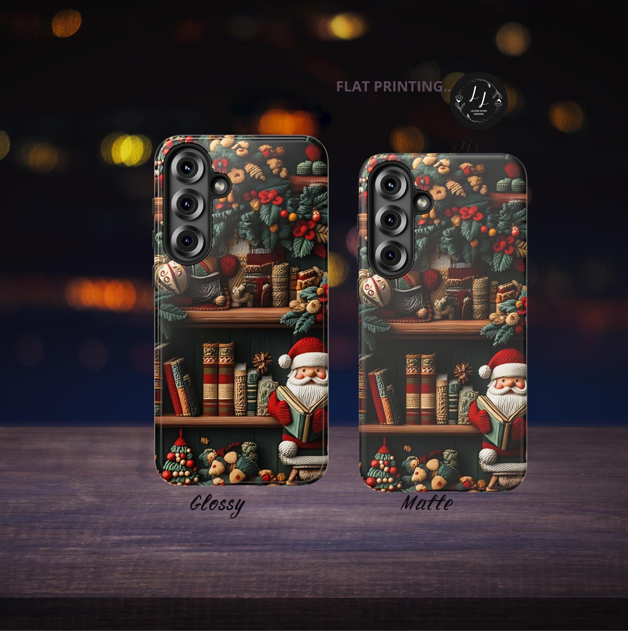 Bookish Christmas Bookshelf Phone Case: Santa Claus Lovers Gift