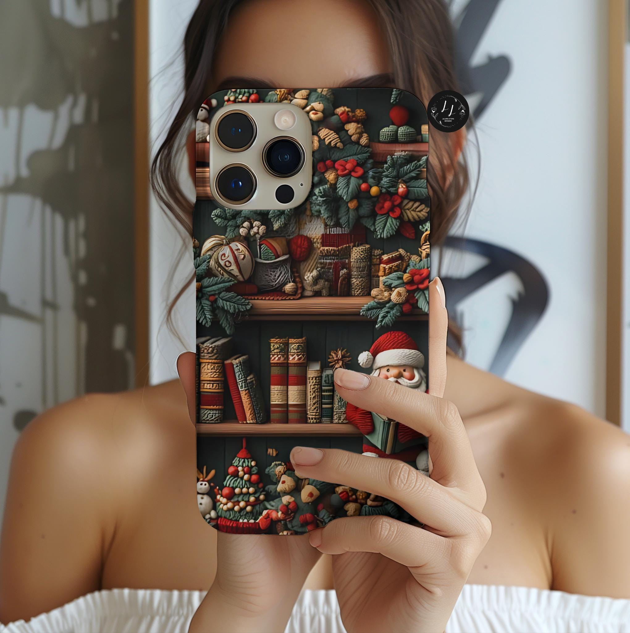 Bookish Christmas Bookshelf Phone Case: Santa Claus Lovers Gift