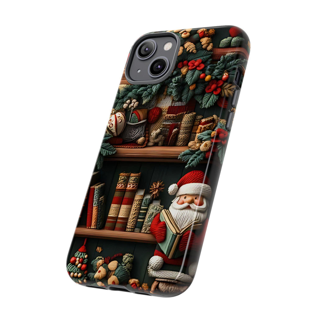 Bookish Christmas Bookshelf Phone Case: Santa Claus Lovers Gift