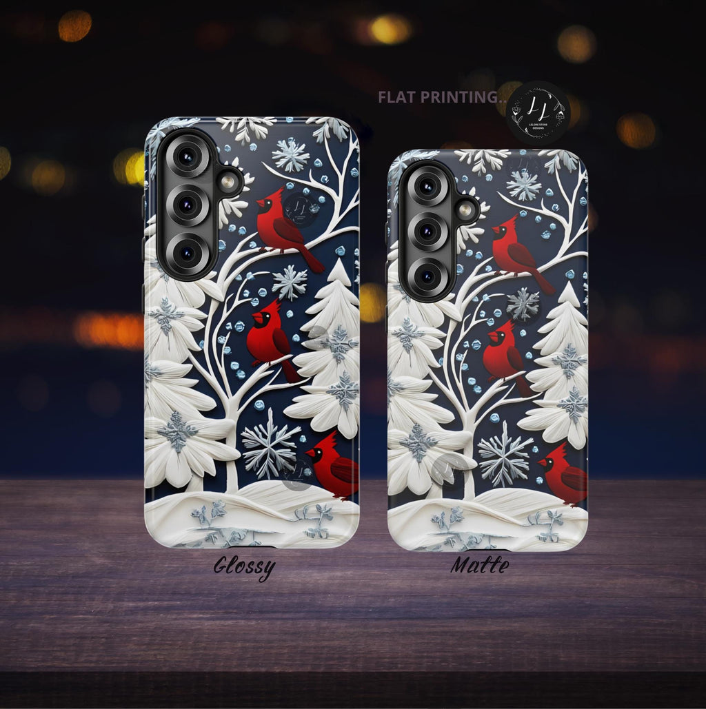 Winter Cardinal Snowflake Phone Case, Festive Holiday Design iPhone Galaxy Pixel