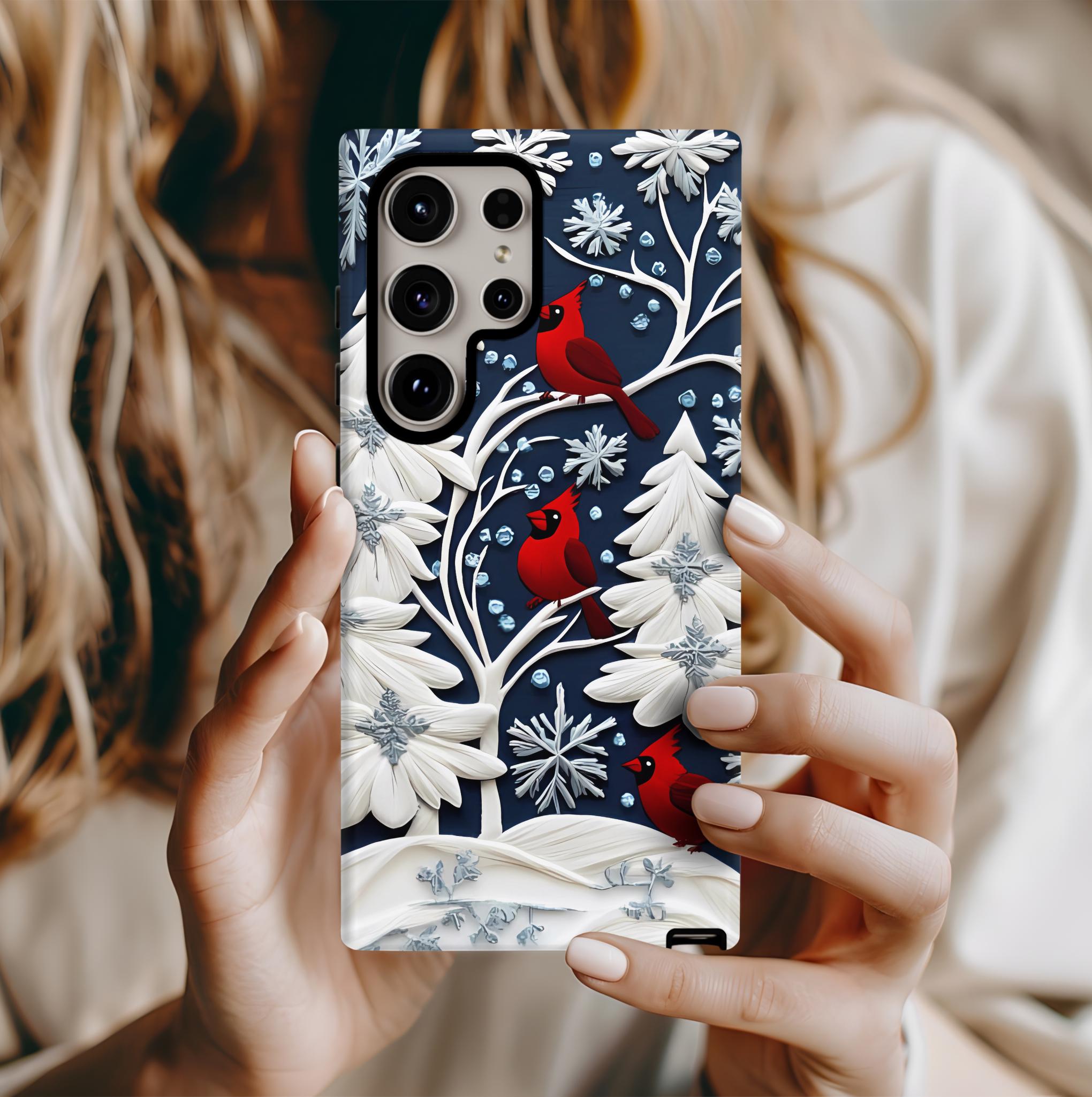Winter Cardinal Snowflake Phone Case, Festive Holiday Design iPhone Galaxy Pixel