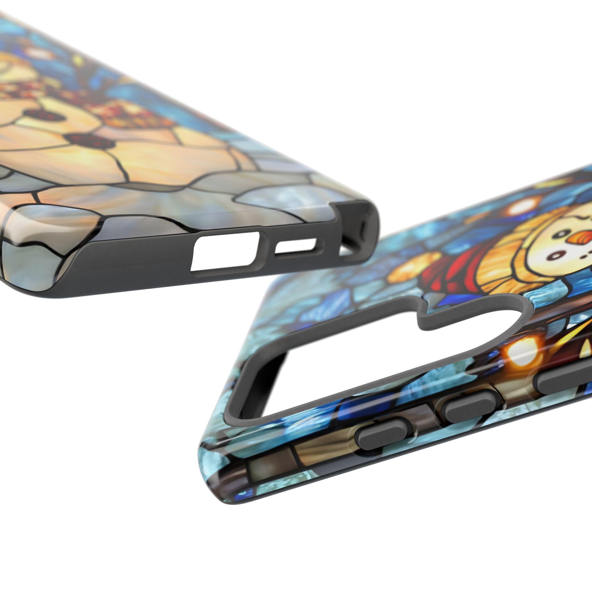 Faux Stained Glass Snowman Christmas Phone Case,  Festive Winter Touch Cover, iPhone, Galaxy, pixel