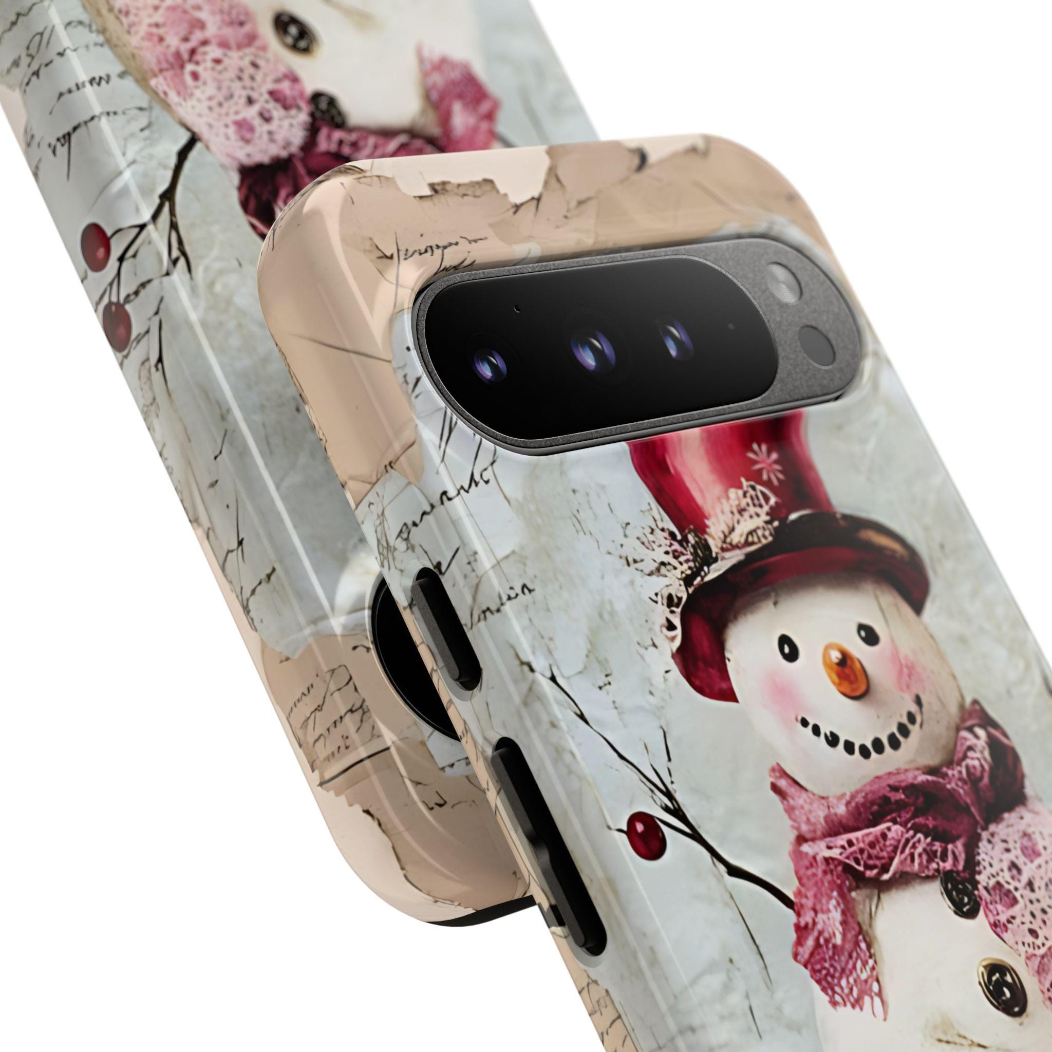 Vintage Christmas Snowman Phone Case: Nostalgic Holiday Postcard Design