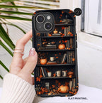 Fall Bookshelf Phone Case: Bookish Pumpkin Library Design Bookcase iPhone  Book Shelf Bookworm Gift