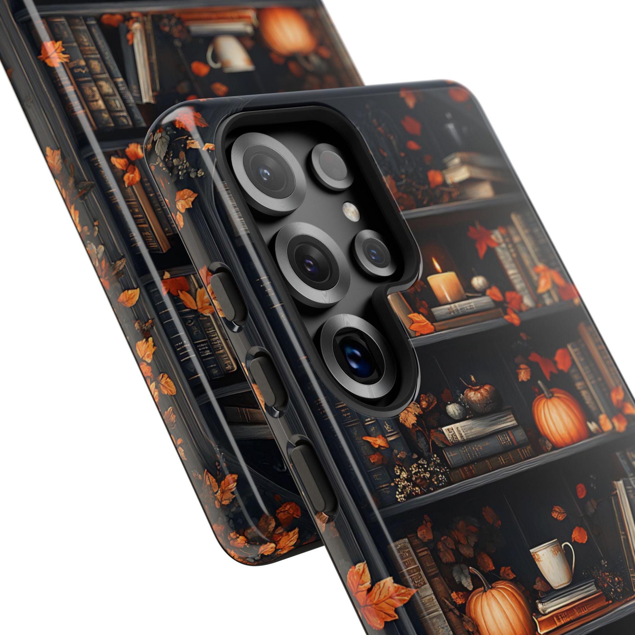 Fall Bookshelf Phone Case: Bookish Pumpkin Library Design Bookcase iPhone  Book Shelf Bookworm Gift