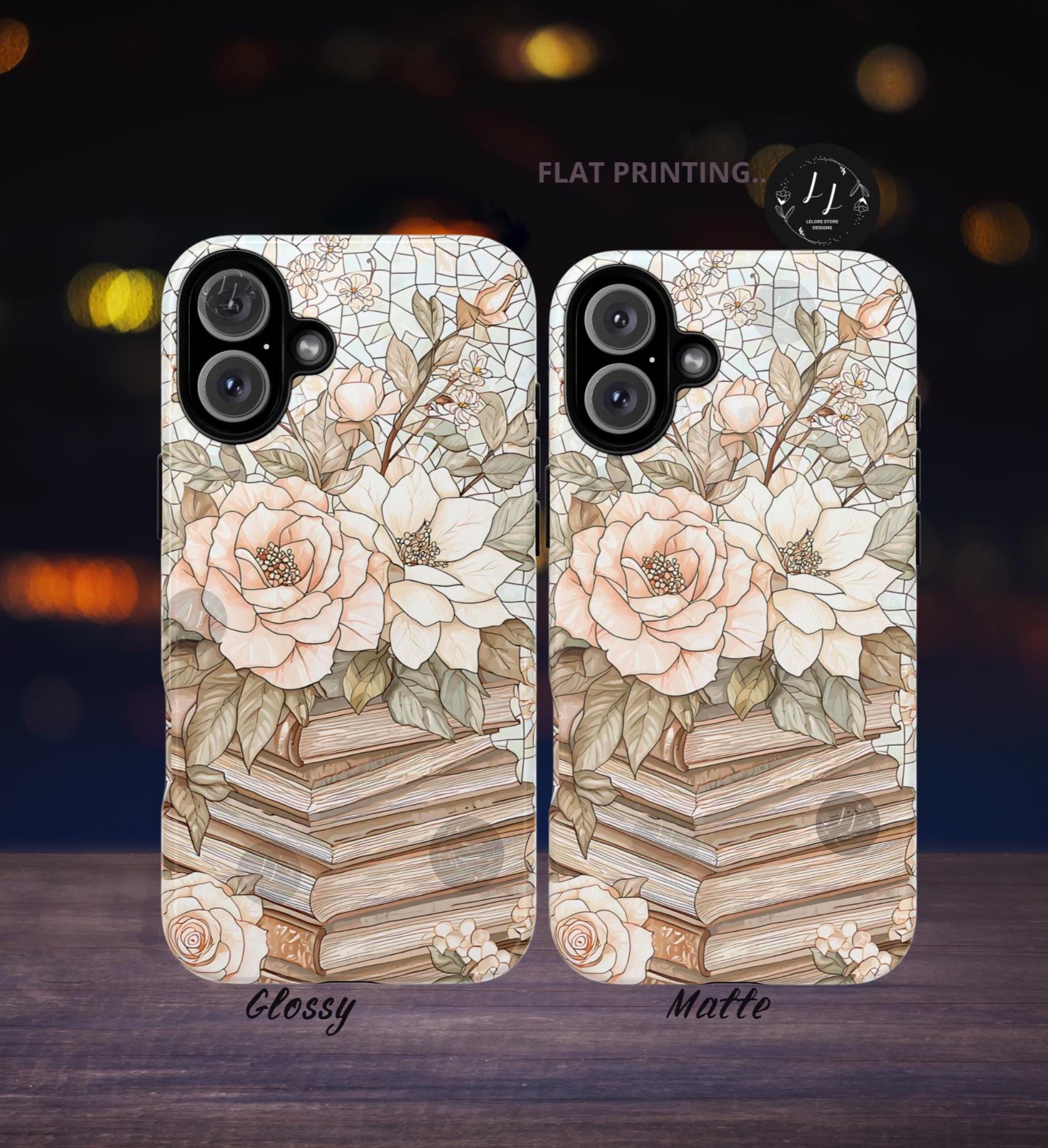 Fall Floral Faux Stained Glass Phone Case: Book Lover Gift