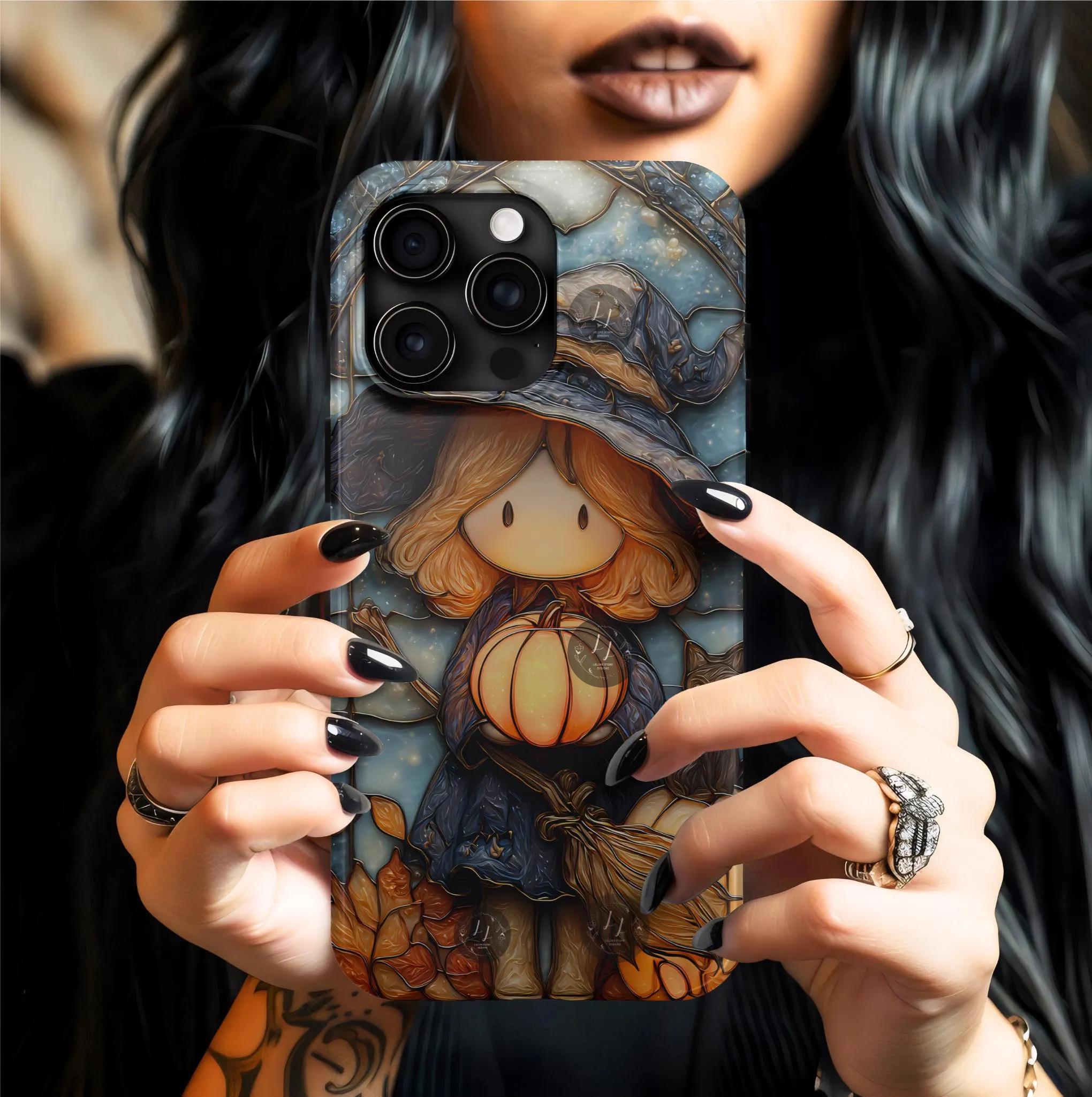 Witchy Jack-O'-Lantern Phone Case: Faux Stained Glass Halloween