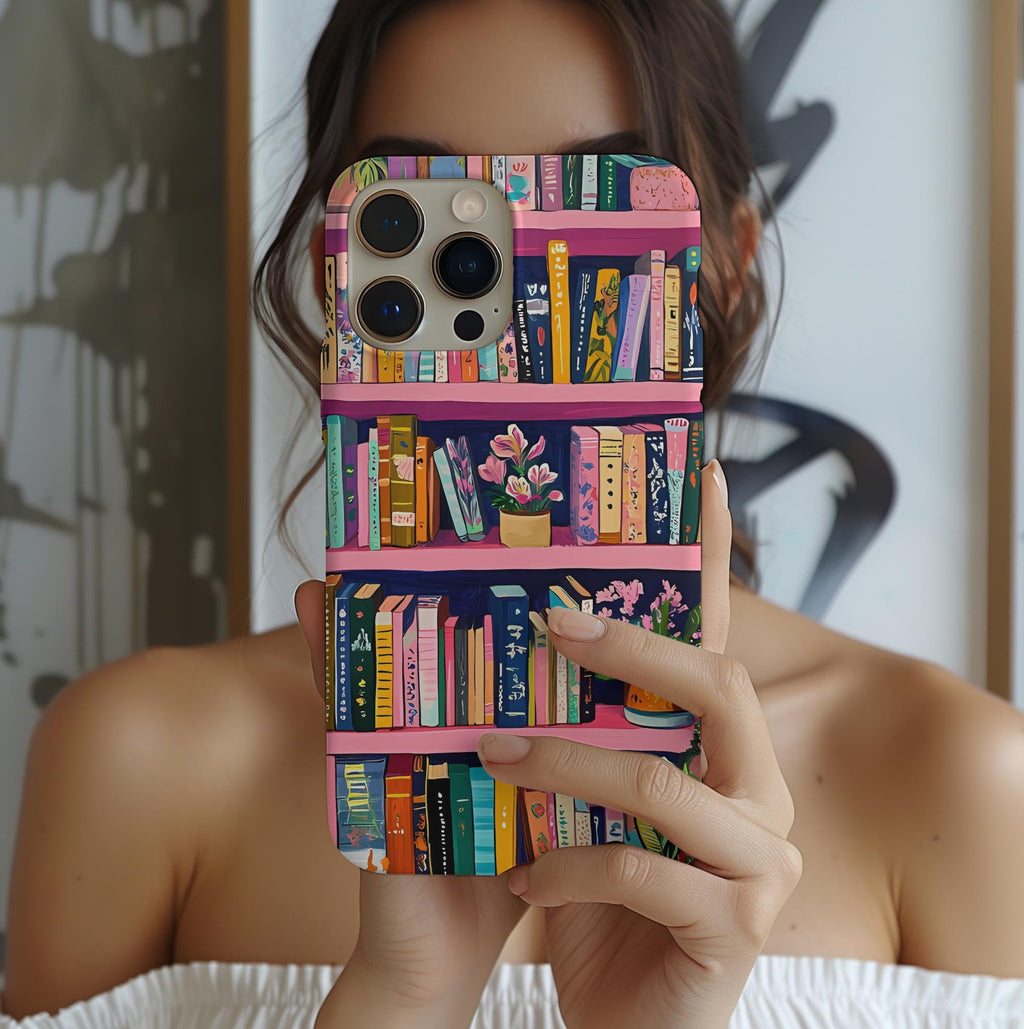 Vintage Pink Bookshelf Phone Case: Book Lover Gift  Bookish Literary cover iPhone, Galaxy , pixel