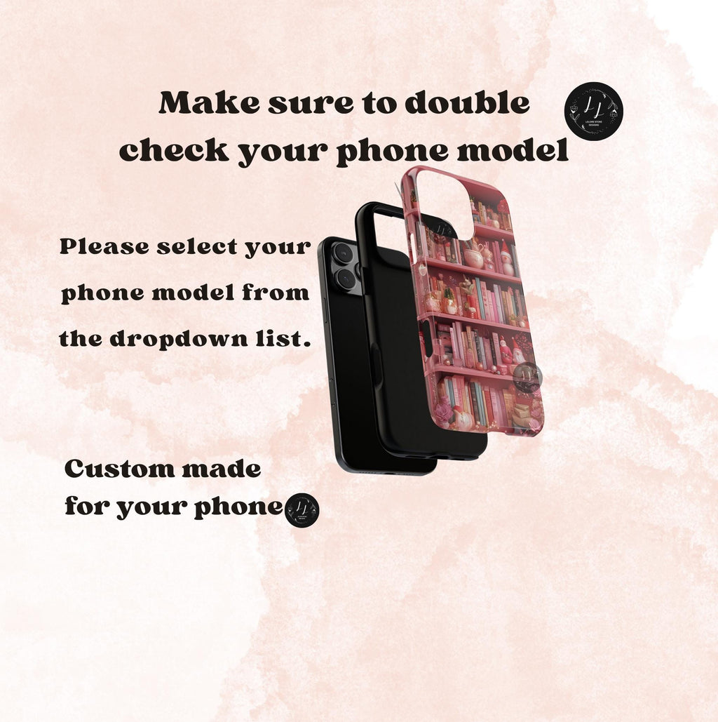 Pink Christmas Bookshelf Phone Case: Romance Novel Lover Gift
