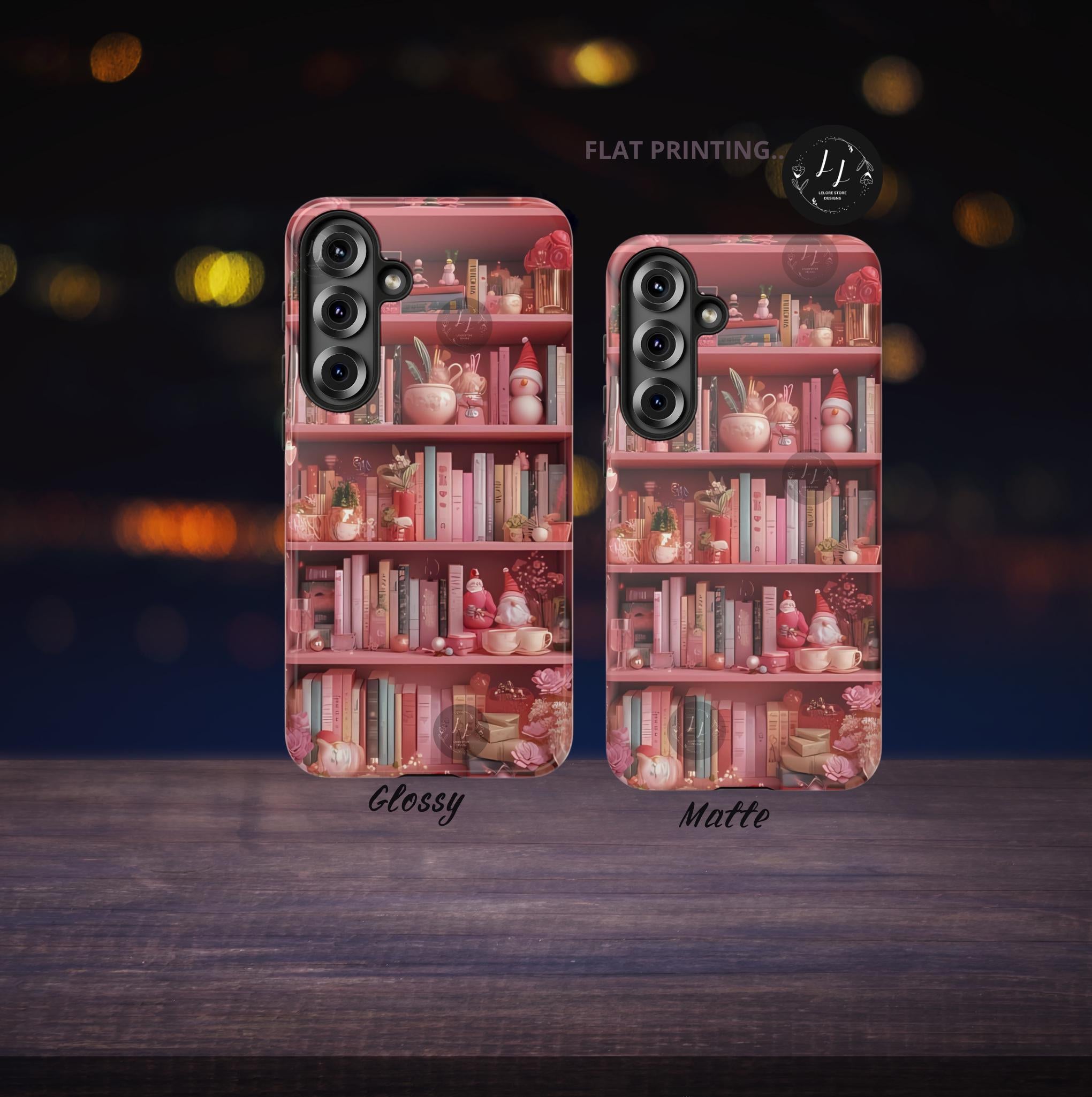 Pink Christmas Bookshelf Phone Case: Romance Novel Lover Gift