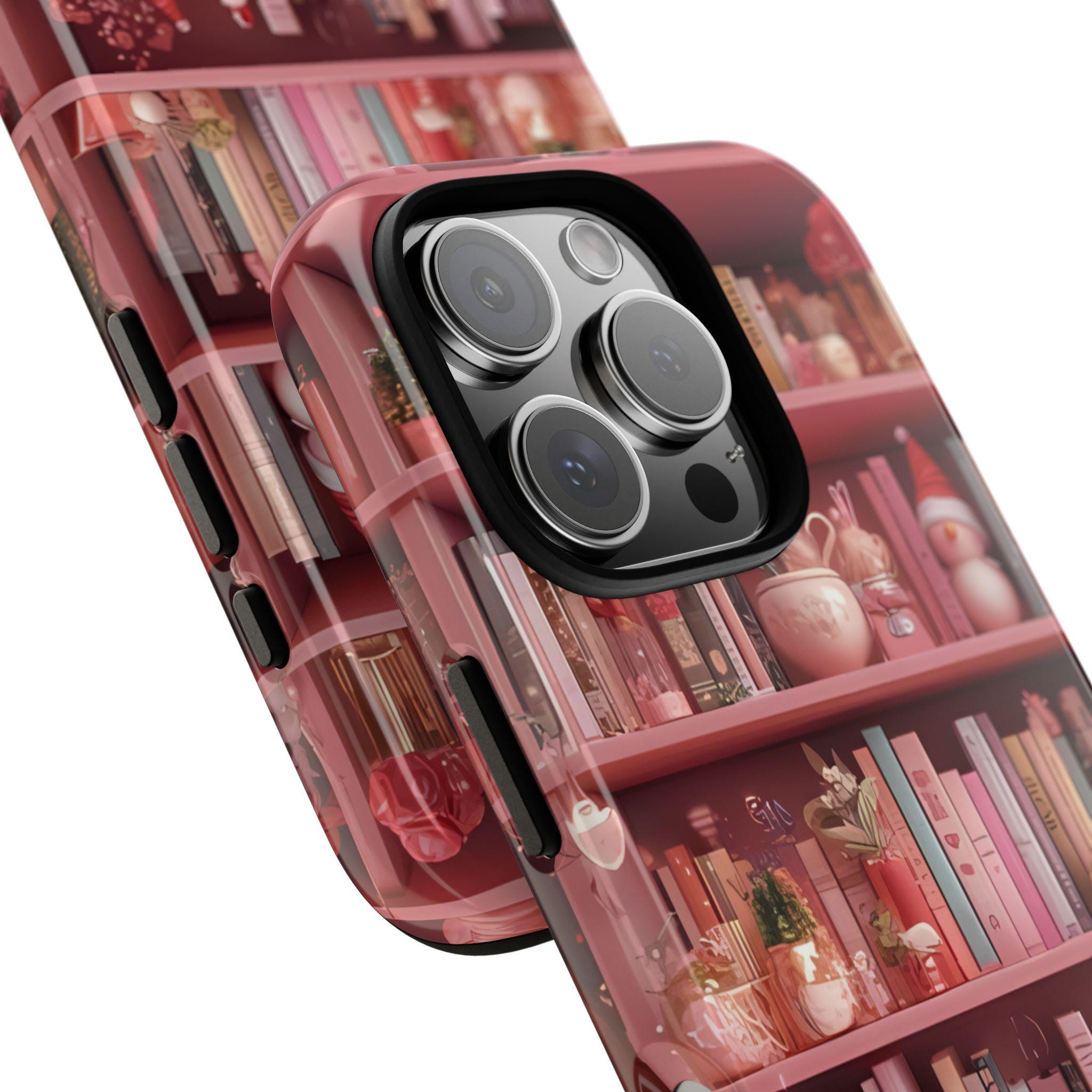 Pink Christmas Bookshelf Phone Case: Romance Novel Lover Gift