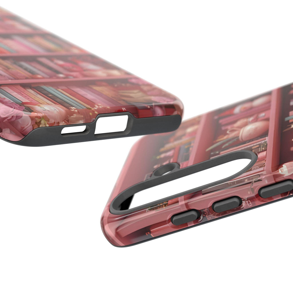 Pink Christmas Bookshelf Phone Case: Romance Novel Lover Gift