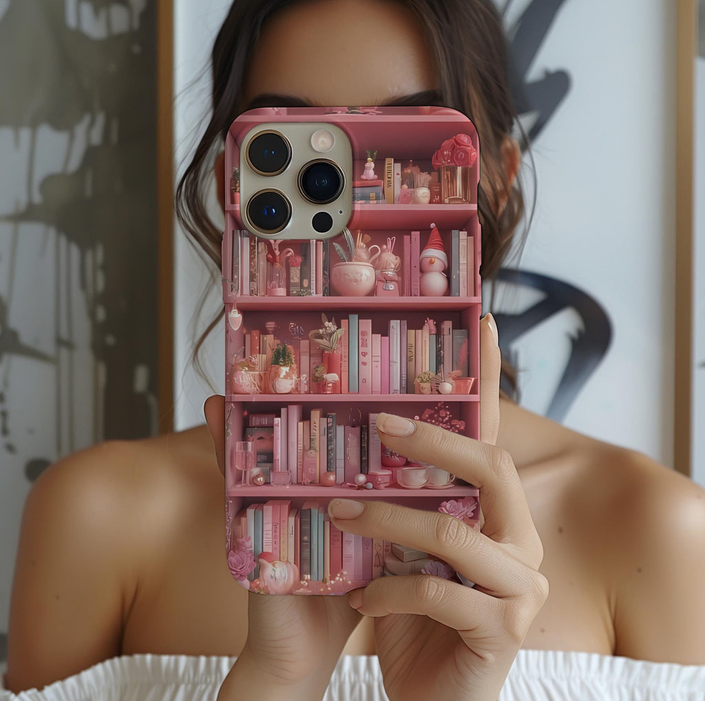 Pink Christmas Bookshelf Phone Case: Romance Novel Lover Gift