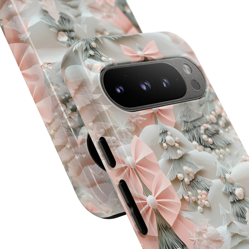 Winter Wonderland Phone Case: Snowy Forest with Pink Bows
