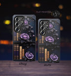 Gothic Bookshelf Phone Case: Purple Floral Book Lover Design