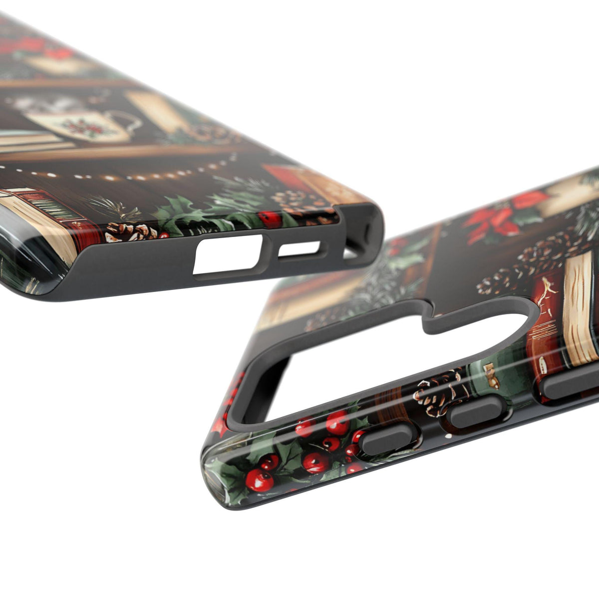 Christmas Bookshelf Phone Case: Festive Holiday Coffee Lover Gift