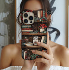 Christmas Bookshelf Phone Case: Festive Holiday Coffee Lover Gift