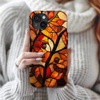 Faux Stained Glass Autumn Leaves Phone Case: Fall Mosaic Cover